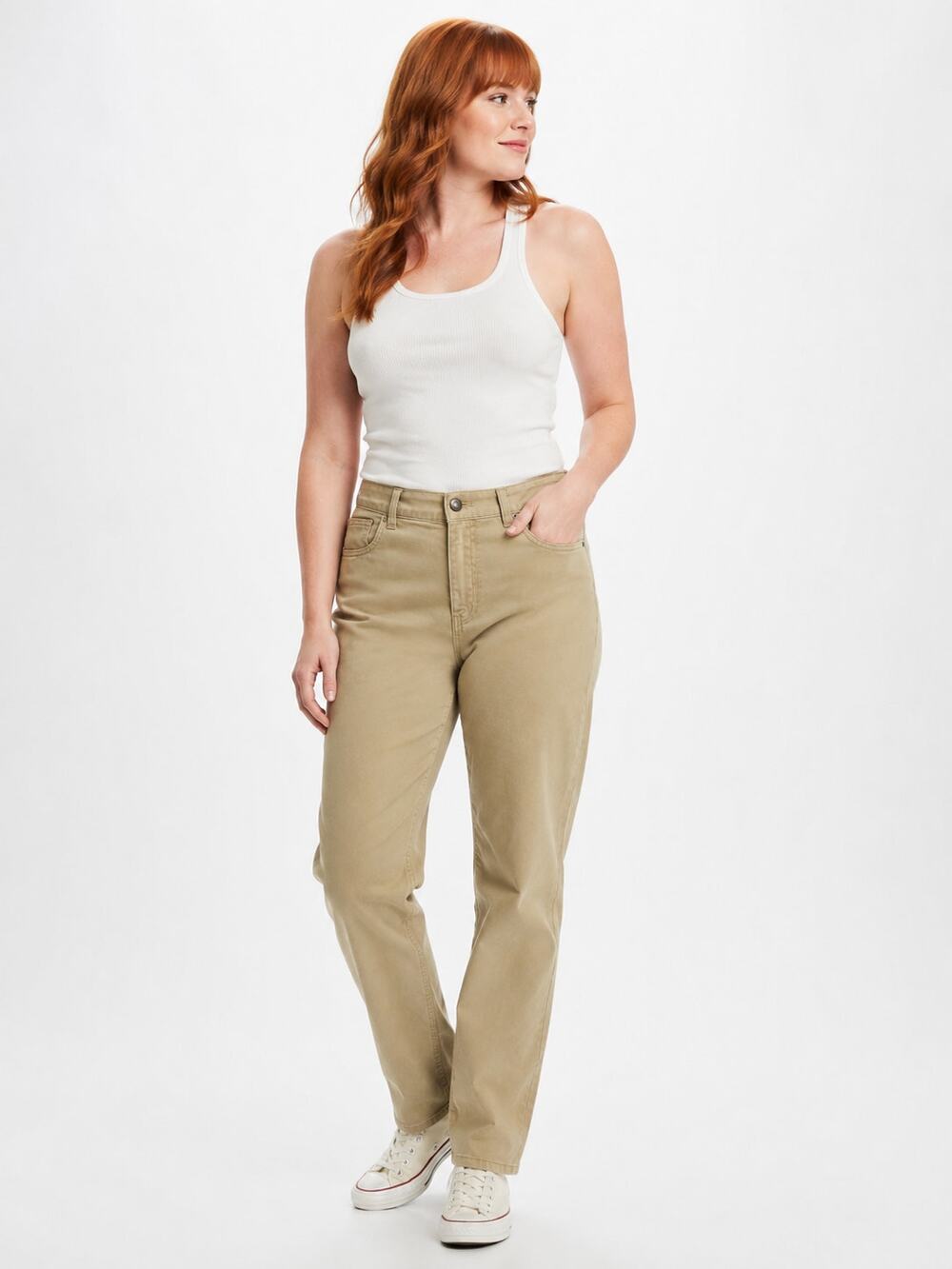 LR4714 Cherokee Womens Khaki Straight Leg Chino Pants Size 16 Beige Casual 30x30
